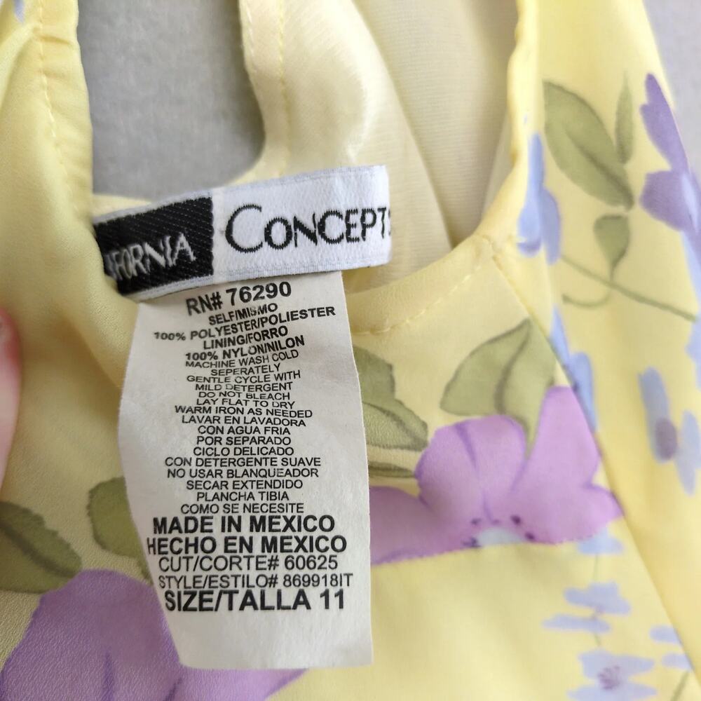 Vtg 90s Y2K California Concepts Yellow Floral Sleeveless Maxi Dress Sz 11 Spring - Picture 4 of 10